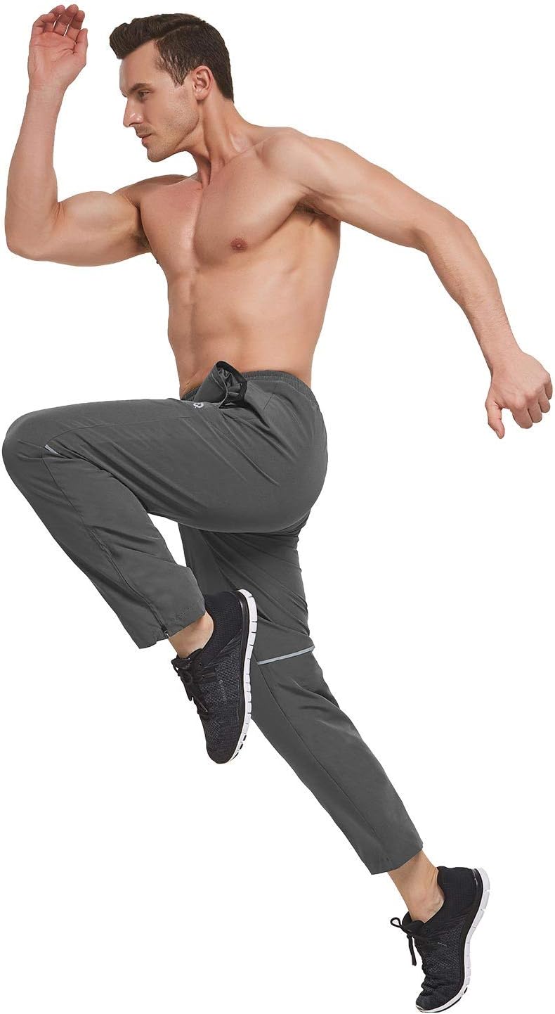 BALEAF Men's Woven Running Pants Quick Dry UPF 50+ Workout Training Pants Water Repellent Zip Leg