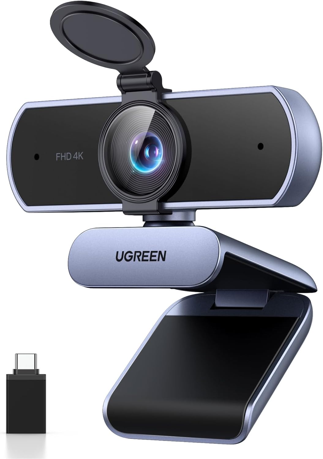 UGREEN Webcam 4K para PC, HD 1080P 60FPS com Microfone, Tampa de Privacidade, Campo de Visão 70°, Foco Automático PDAF, Adaptador USB-A e USB-C, Plug & Play, para Streaming, Conferências e Zoom