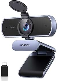 UGREEN Webcam 4K para PC HD 1080P 60FPS com Microfone, Tampa de Privacidade, Campo de Visão de 70°, Foco Automático PDAF, Adaptador USB A e USB C, Plug & Play, para Streaming, Conferência e Zoom