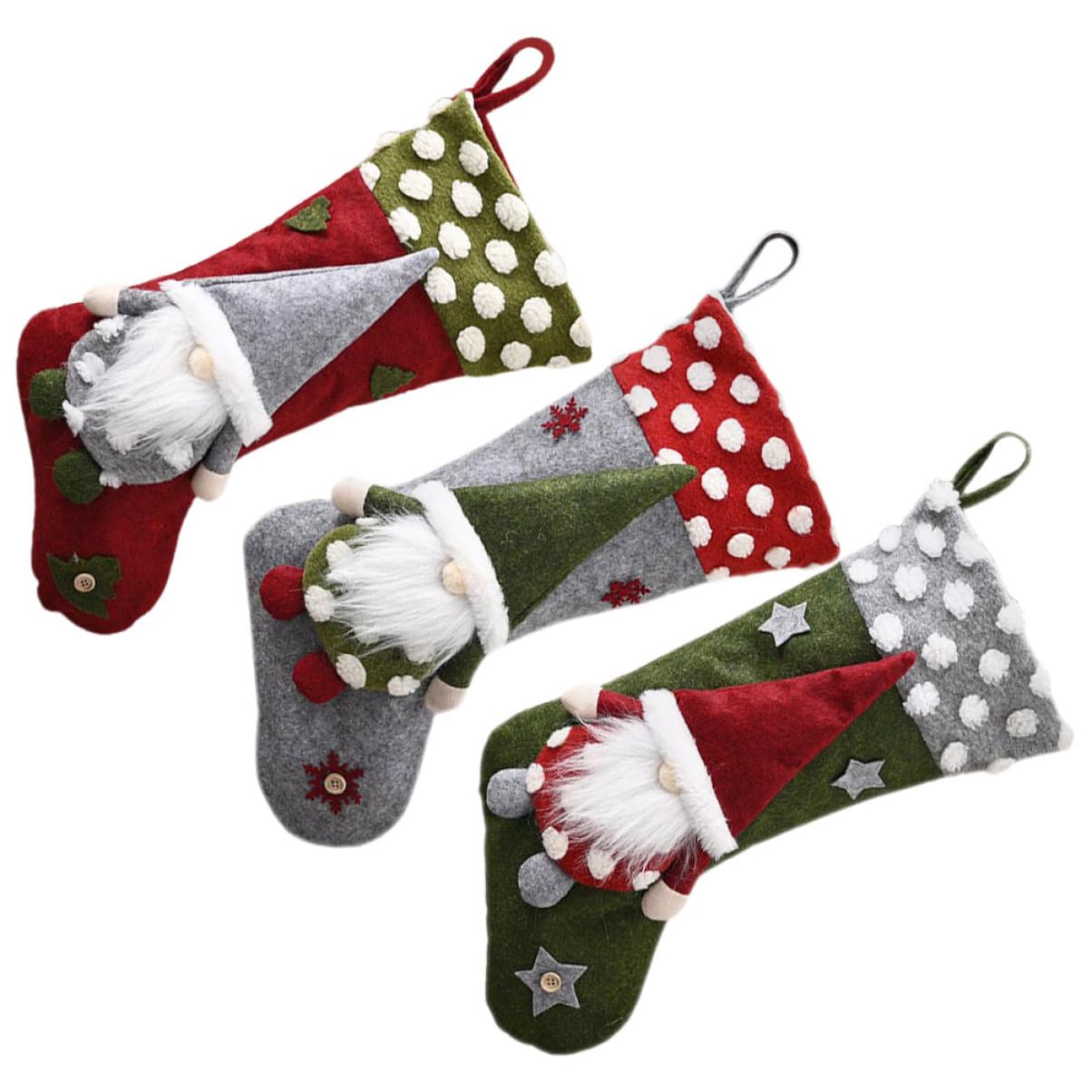 Toyvian 3pezzi Calza di Natale Grande per Appendere Calza Regalo della Befana Decorazione Natalizia di Calze per Albero di Natale Sacchetto per Calze Forma di Cartone Animato