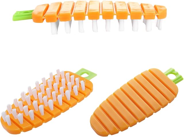 Vegetable Brush, Potato Scrubber, Fruit and VegetableCleaning, Flexible Fruit Brush for Kitchen Cleaning Tools, Carrot Pattern, Orange, 3 Pieces
