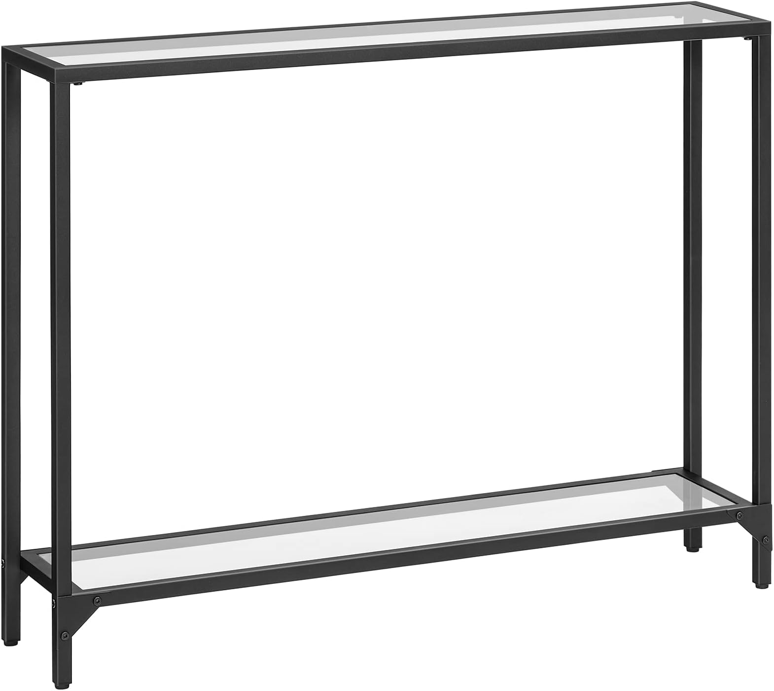 HOOBRO Console Table, 2-Tier Glass Console Table, Slim Hallway Table with 2 Shelves, 100 x 22 x 80 cm, Tempered Glass Sofa Table, Modern Display Table for Living Room, Small Space, Black EBK04XG01