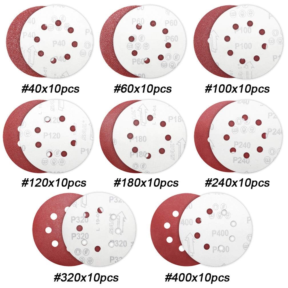 Disque Abrasif 125mm Grain 80 Maveek Lot De 50 Disques Abrasifs à 8 Trous, Grain 40, 12,7 Cm, Crochet Disque Poncage 125mm