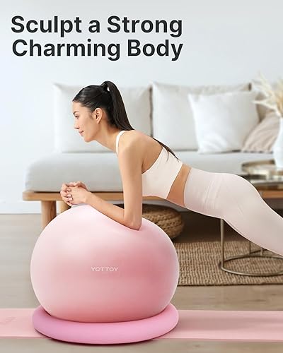 Miniatura 3 de YOTTOY Silla de pelota de ejercicio con base, silla de pelota de yoga para escritorio de oficina en casa, pelota de estabilidad y asiento de pelota