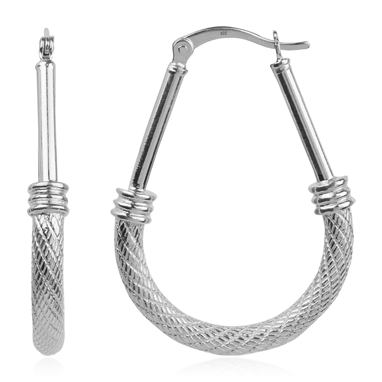 925 Sterling Silver Hoop Earrings for Women | BIS Hallmarked Pure Silver Earrings | Lightweight Stylish Italian Design | Daily Wear Earring Jewelry-image-7