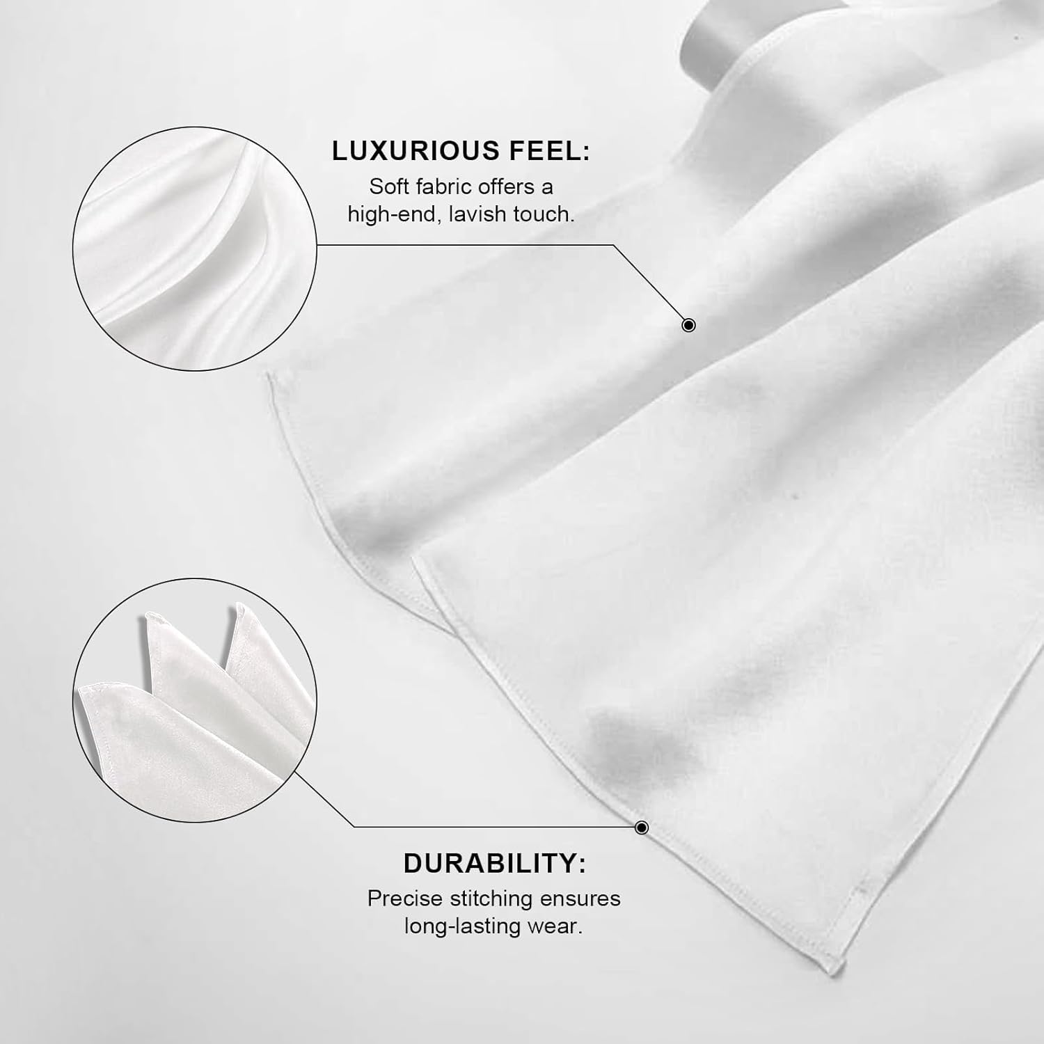 Men's Satin Pocket Square,Solid Color Men’s Handkerchief,12"x12" Formal Suit Accessory,Handcrafted for Weddings, Proms (White) - Image 2