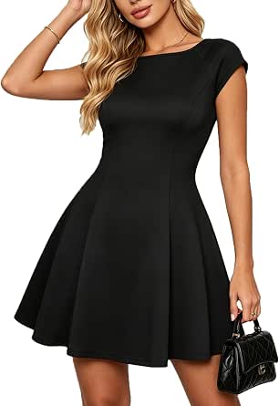 Belle Poque Women's Boat Neck Short Dress - Summer A-Line Mini Sundress