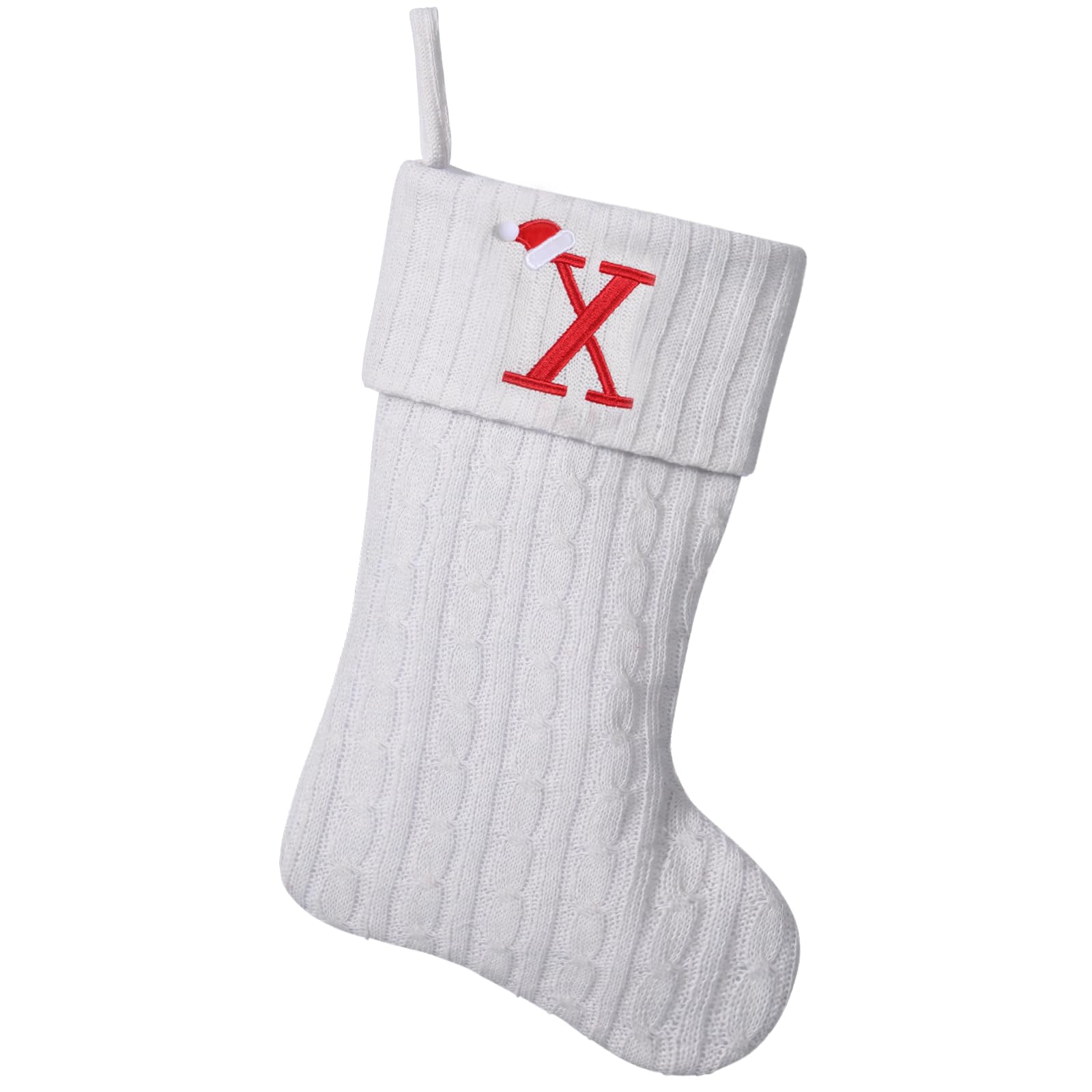 Yehnois 19.5" White Knit Christmas Stockings — Embroidered Initial X | Personalized Christmas Stockings, Holiday Mantel & Fireplace Decor, Tree &