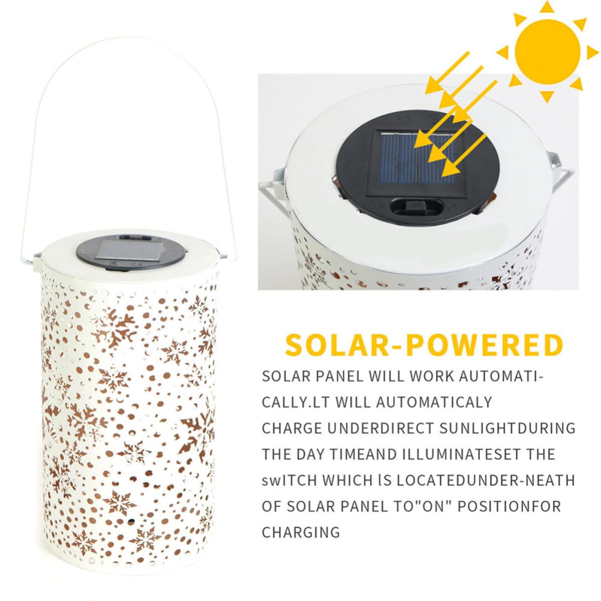Lanterna Solare da Esterno in Ferro Bianco per Giardino e Cortile