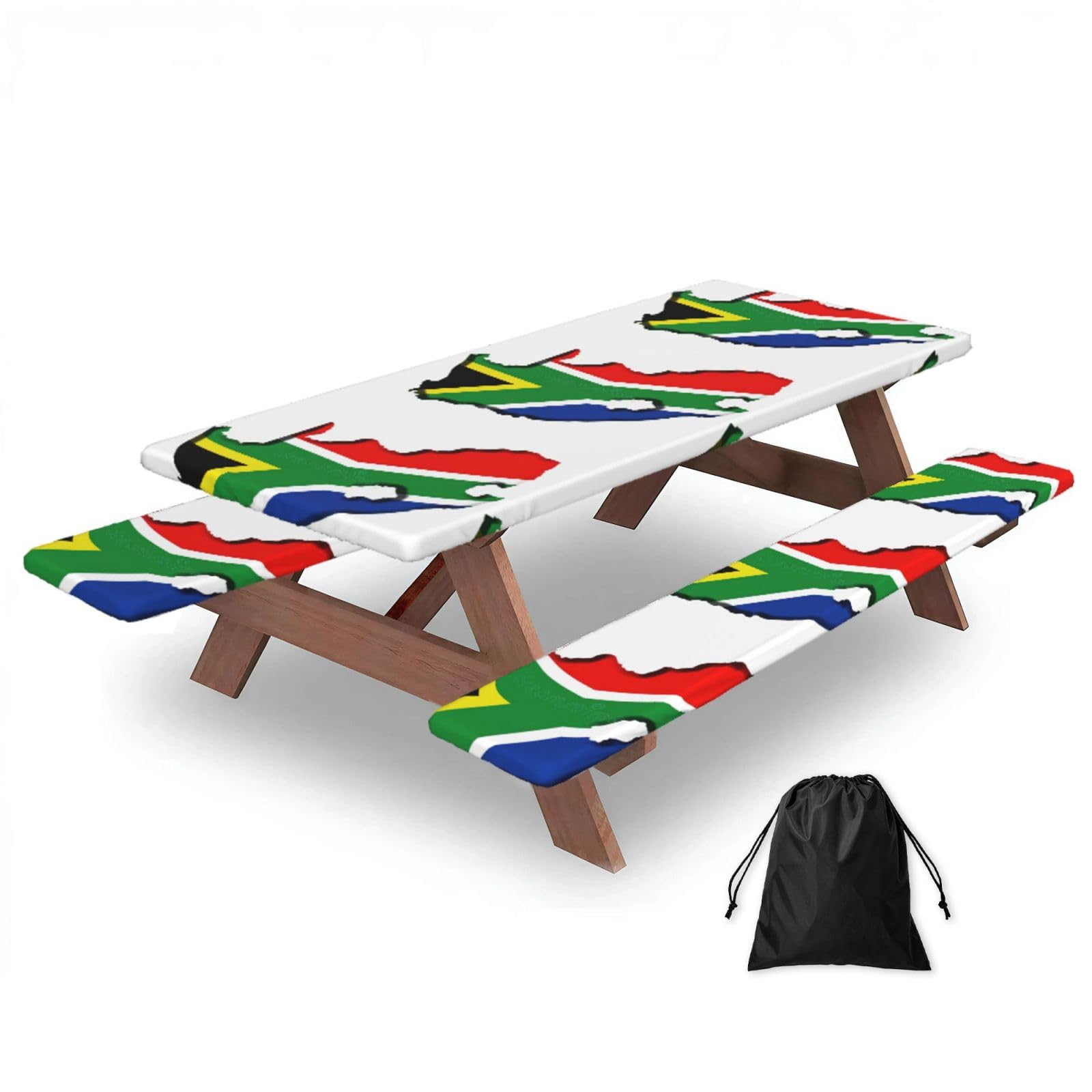 Yqxwjl Black South African Flag Map Print Camping Essentials Waterproof Camping Table And Bench Cover With Drawstring Bag 183 Cm