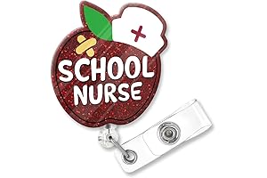 School Nurse Funny Red Glitter Badge Reel, Perfect For Nurse, Teacher, Student