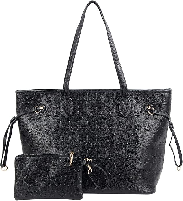 Women Devil Skull Purse Handbags Pu Leather Top-Handle Satchel Shopping Bag with Clutch Purse Black - Image 5