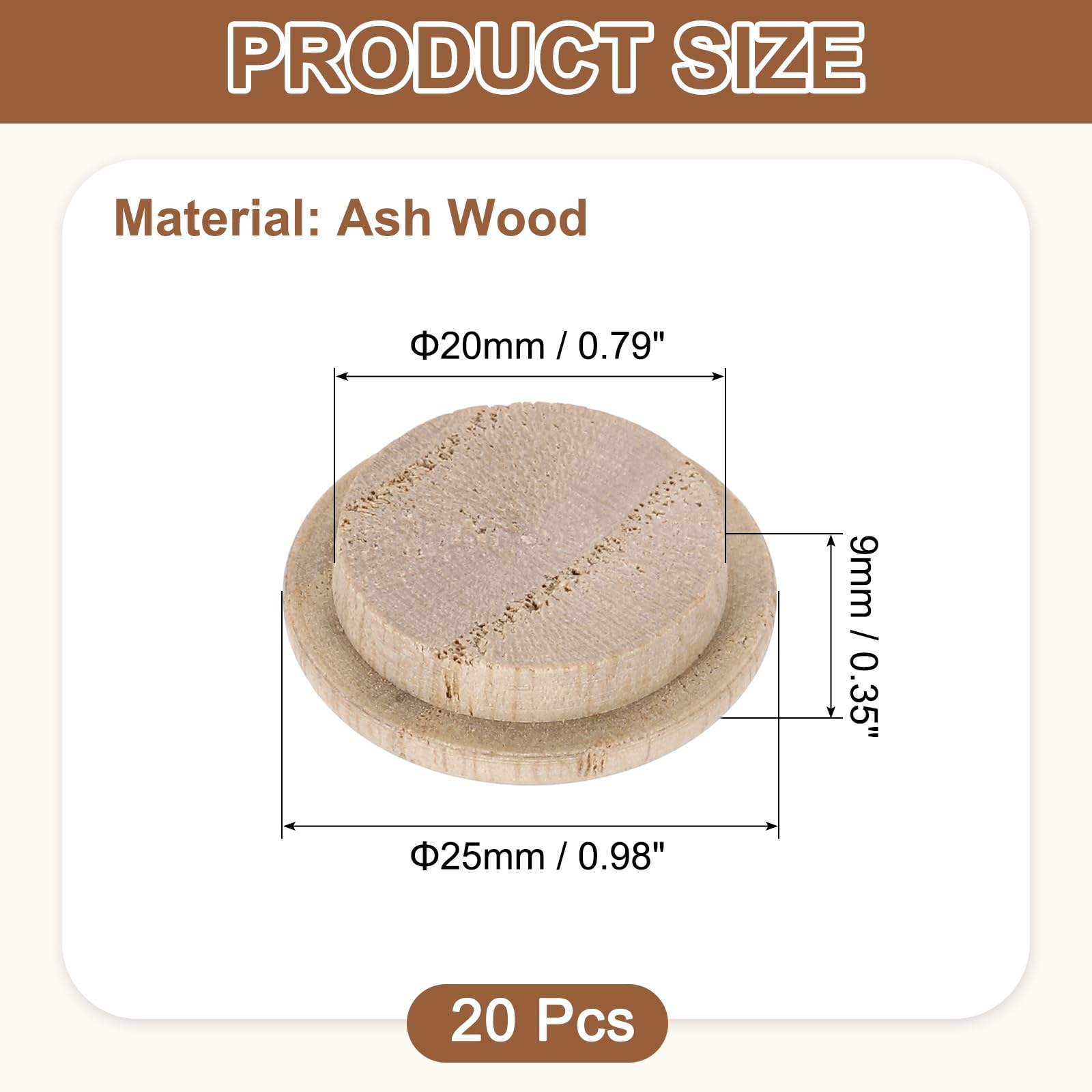 uxcell 20Pcs Wood Button Plugs, 20mm / 0.79