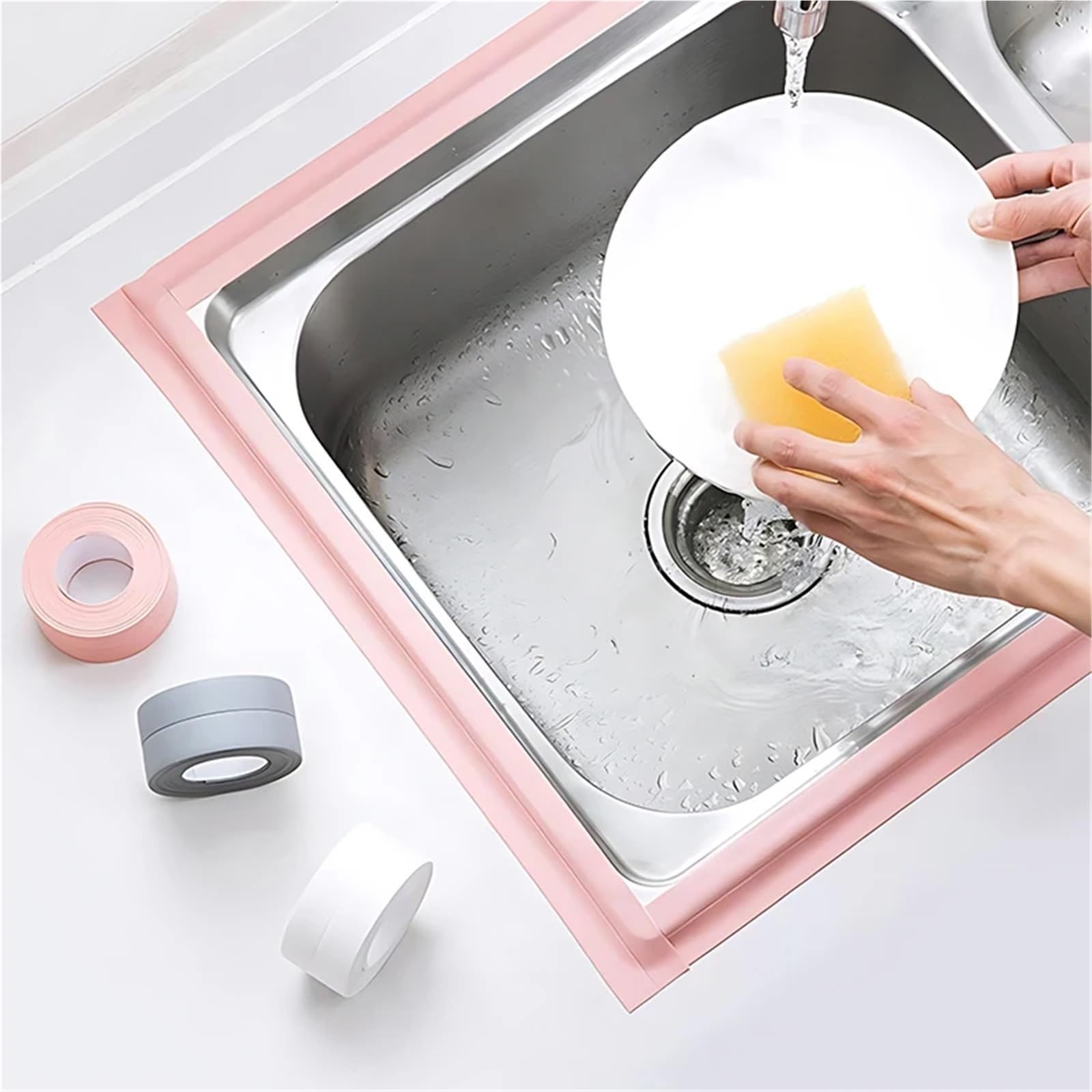 Nastro sigillante, 2 Rotoli di Nastro Adesivo da Parete for Bagno, Larghezza 3,8 cm, Dimensioni L, Nastri sigillanti autoadesivi(Yellow)
