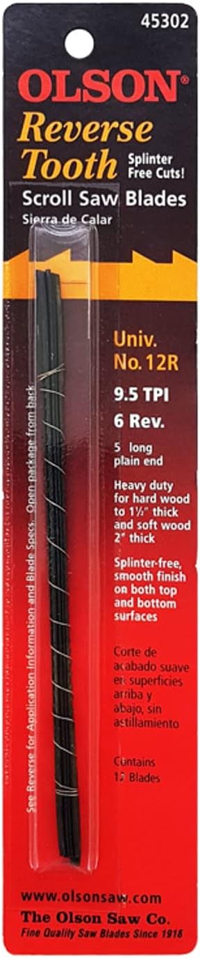 Olson  45302 5 Inch Reverse Tooth Skip Scroll  Saw  Blades 9.5 TPI - Pack of 12