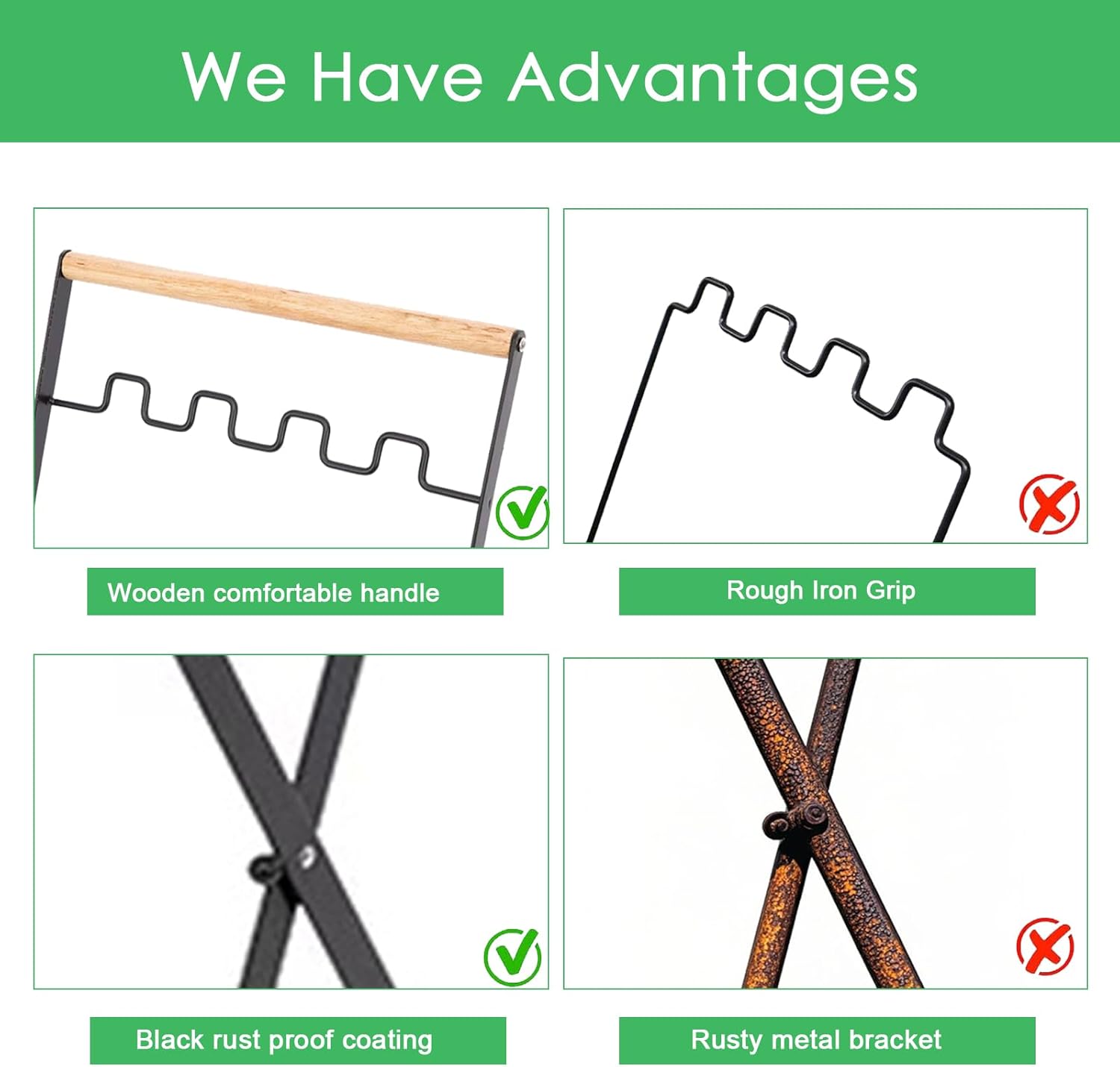 JELUTRIC Trash Bag Holder,Metal Garbage Bag Stand with Wooden Handle,15 Gallon Portable Can Bag Rack Stand for Home Yard Kitchen Office Camping,Foldable Leaf Bag Holder for Indoor Outdoor Use