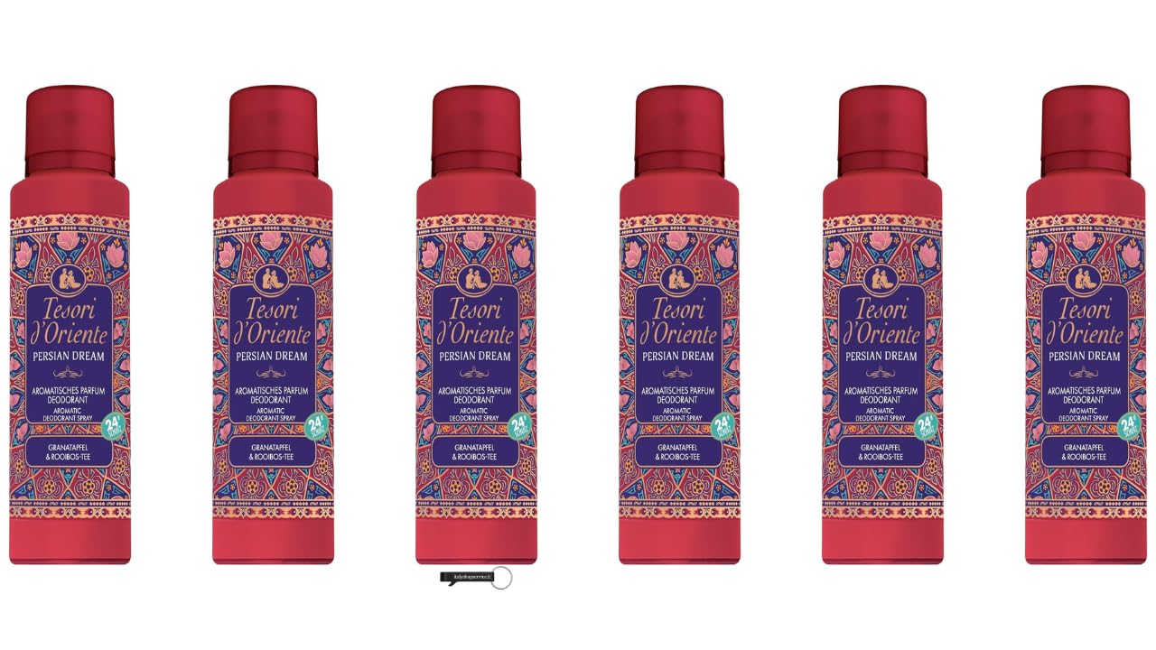 Tesori d'Oriente Persian Dream, deodorante aromatico, melograno e tè Rooibos, 150 ml, protezione 24 ore, + portachiavi Italy Shop Service incluso