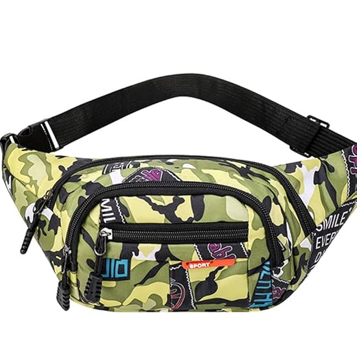 Sac banane, sac banane camouflage en tissu nylon pour hommes, garçons, course à pied, randonnée, voyage, sport, 35 x 12 cm, Vert militaire, 13.65 x 4.68 Inch, SPORT