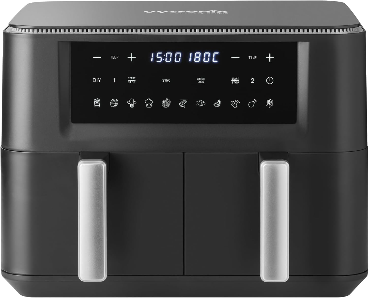 Front view of Vytronix Dual Zone Air Fryer with digital display