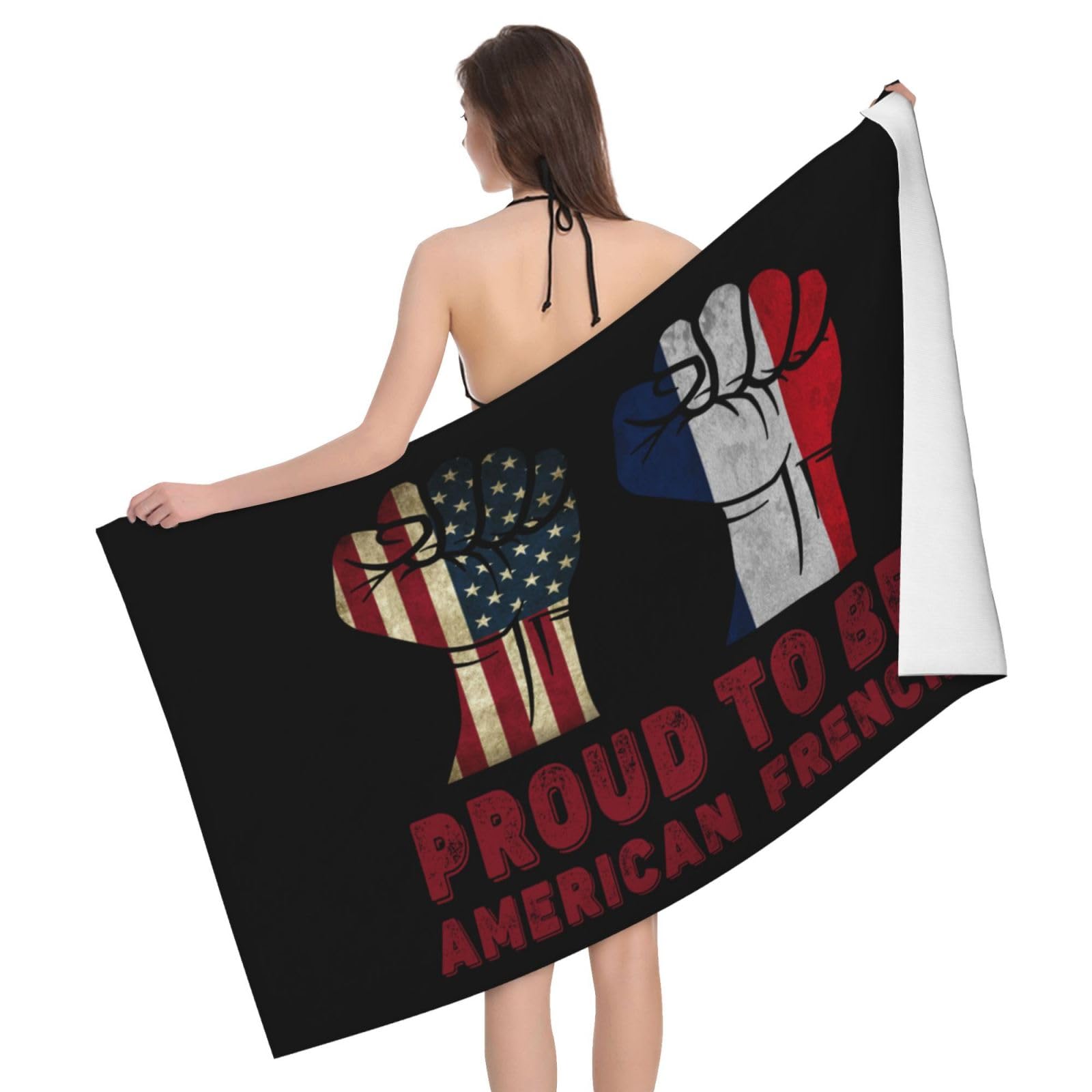 HLBSDM Microfiber Proud to Be French America Flag Beach Towel Quick Dry Soft Sand Free Beach Towels for Pool Swim Beach Lightweight Thin Towels