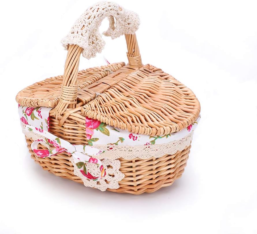 DEWIN Wicker Picnic Baskets with Handle and Lid Oval