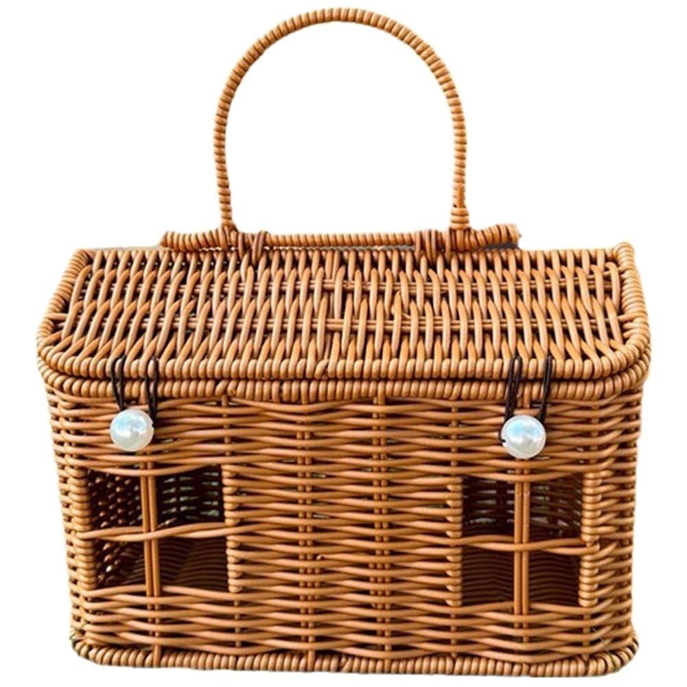 en Osier Tissé À Main avec Poignée, Panier De Pique-Nique en Rotin, Panier De Stockage des Aliments, Cadeau, À Main pour Vacances À Plage,