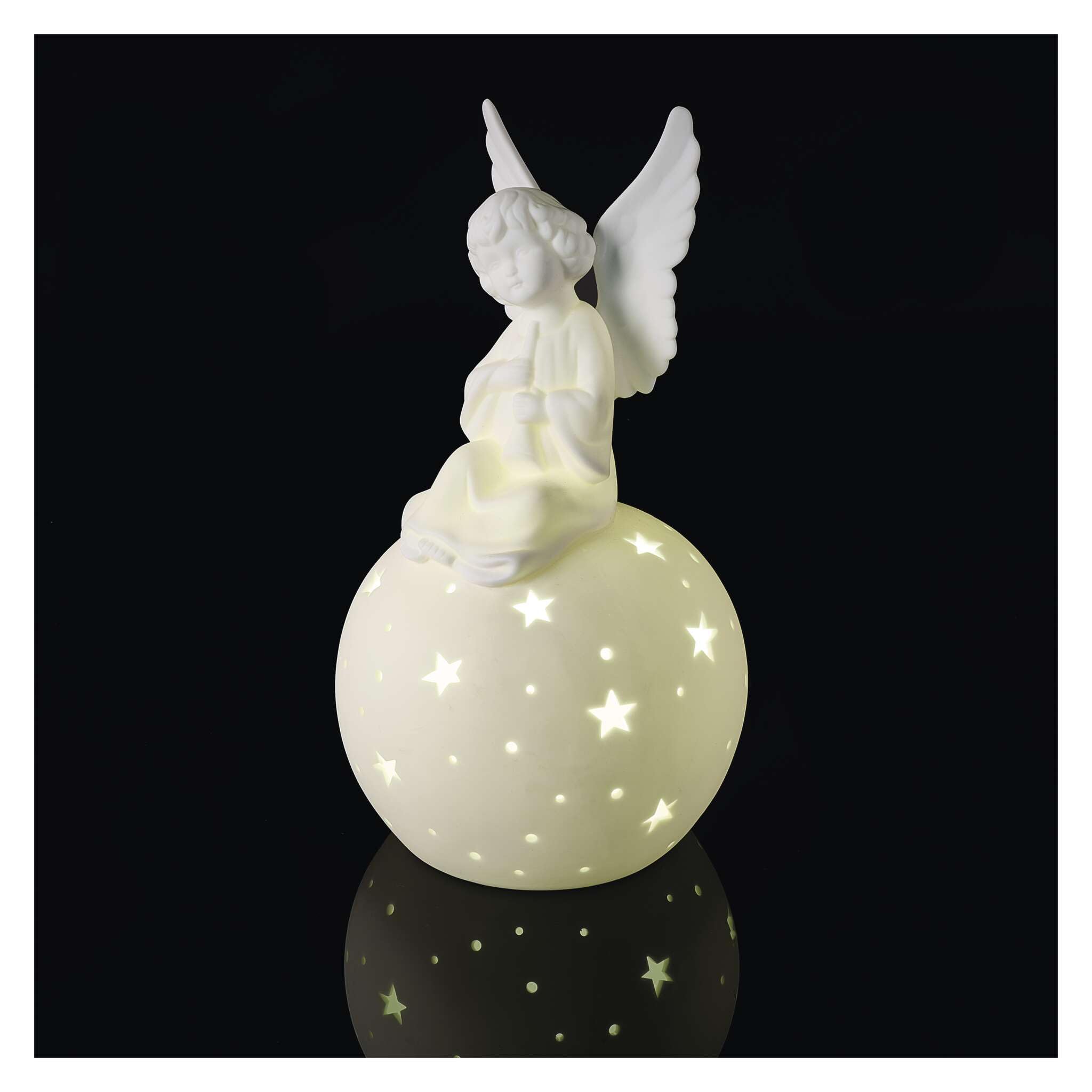 EMOS Décoration LED en céramique Blanche - Ange - Décoration Lumineuse avec Effets d'étoiles Lumineux - pour intérieur - Lumière Blanche Chaude - Fonctionne avec 2 Piles AA Non incluses