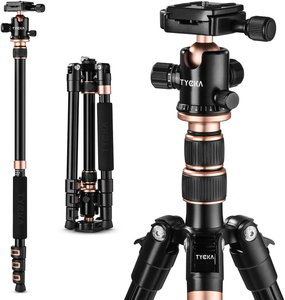 TYCKA 56” Camera Tripod, Lightweight Aluminum Travel Tripod Professional Compact Tripod Monopod for DSLR Camera with 360 Degree Ball Head, Quick Release Plate, Carry Bag