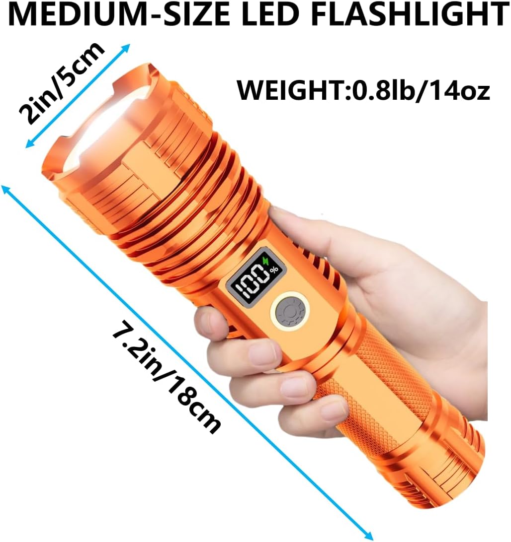 Flashlights High Lumens Rechargeable, 100,000LM LED Super Bright Flash Light, Zoomable Linternas with LCD Digital Display, 5 Mode, Waterproof, Powerful Tactical Flashlight for Emergencies Camping Gift