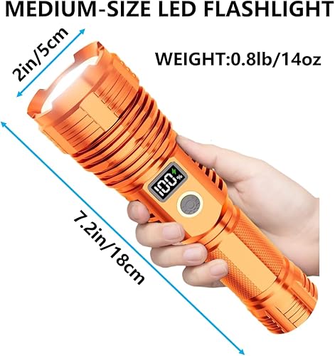 Miniatura 6 de Linternas recargables de alto lúmenes, luz LED súper brillante de luz de luz larga, linternas con zoom con pantalla digital LCD, 5 modos,