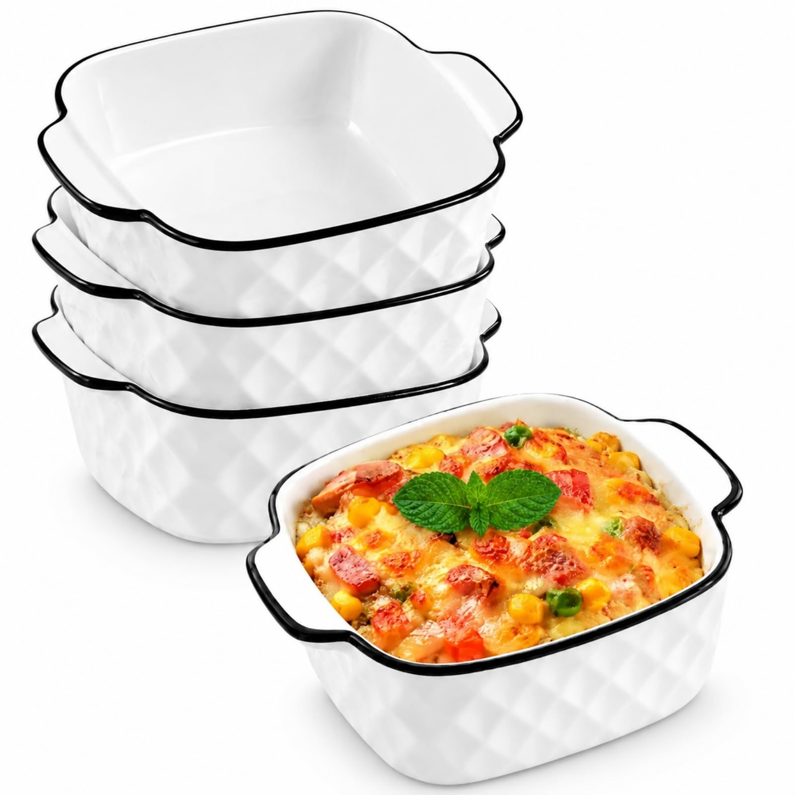 4PCS Ceramic Baking Dishes set, 5.7" Square Individual Pie Dishes