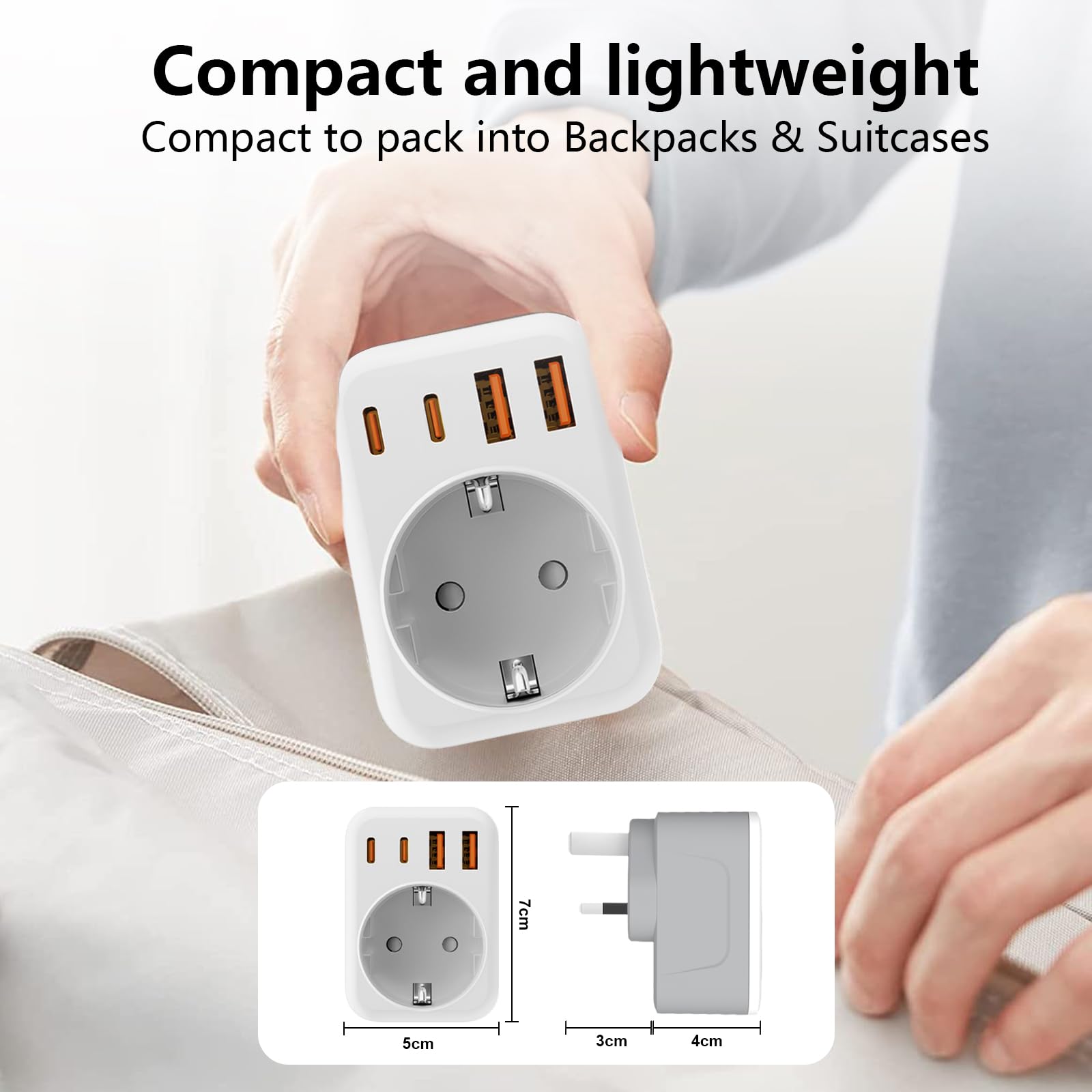 5 en 1 Adaptateur Prise USA,Adaptateur Prise Canada avec 2 USB-A et 2 USB-C et 1 Prise Européenne pour Canada, Mexique,Thaïlande(Type B)