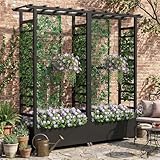 Aiuola rialzata con traliccio e tetto sospeso,fioriera in metallo resistente alle intemperie con ruote e 2 tralicci laterali per piante rampicanti,divisorio mobile per la privacy all'aperto per patio