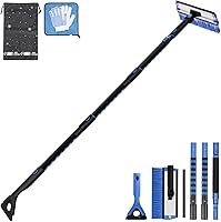 Vista 1 de JOYTUTUS Raspador de hielo de 61.3 y cepillo de nieve de mango largo, raspador de nieve para automóvil extensible giratorio de 270 para parabrisas