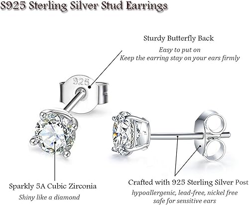 Miniatura 3 de MASOP VOGU - Aretes tipo dormilona de tuerca de 0.078 a 0.31 pulgadas con circonita cúbica, hipoalergénicos, pequeños, redondos, chapados en oro