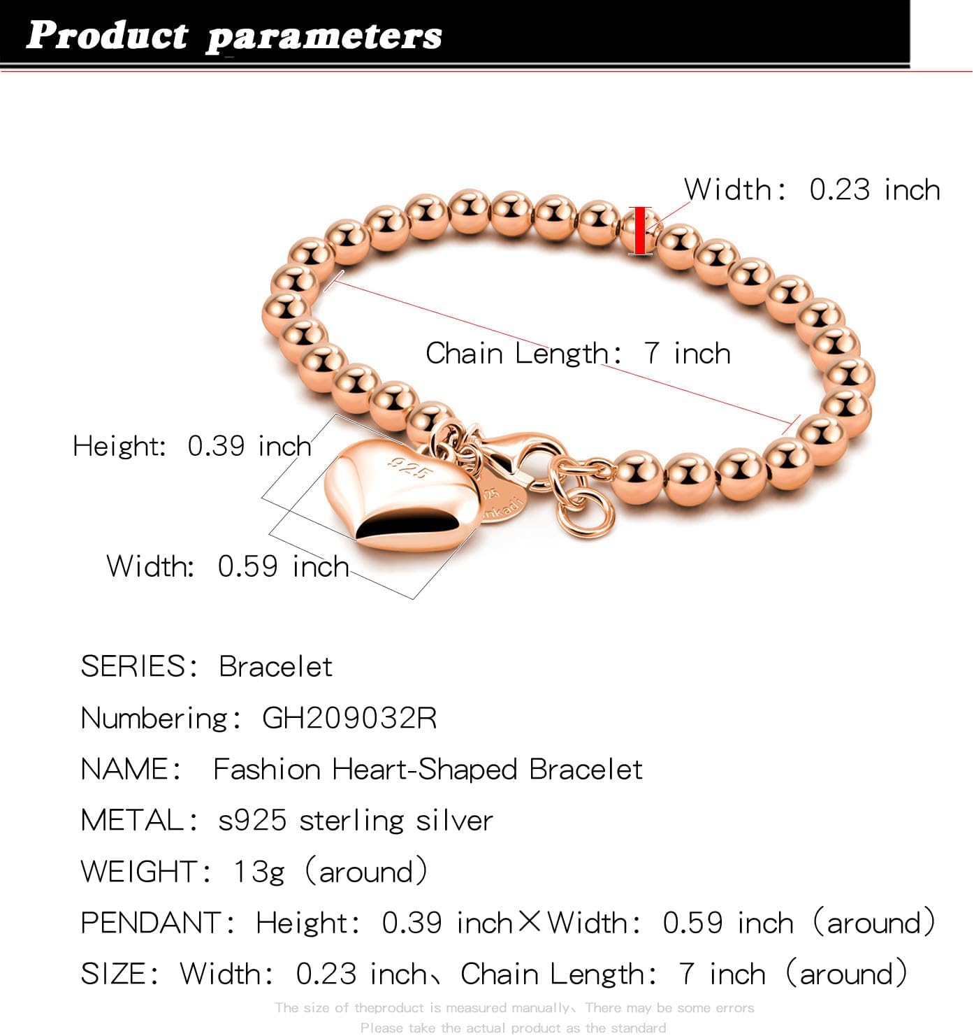H&Beautimer 925 Sterling Silver 4-10MM Ball Chain Bracelet For Women's - Italian Handmade Bead Chain Bracelet 5''5.7''6.3''6.7''7.5''8''8.3''8.5''9 Inch Rose Gold Party Jewelry