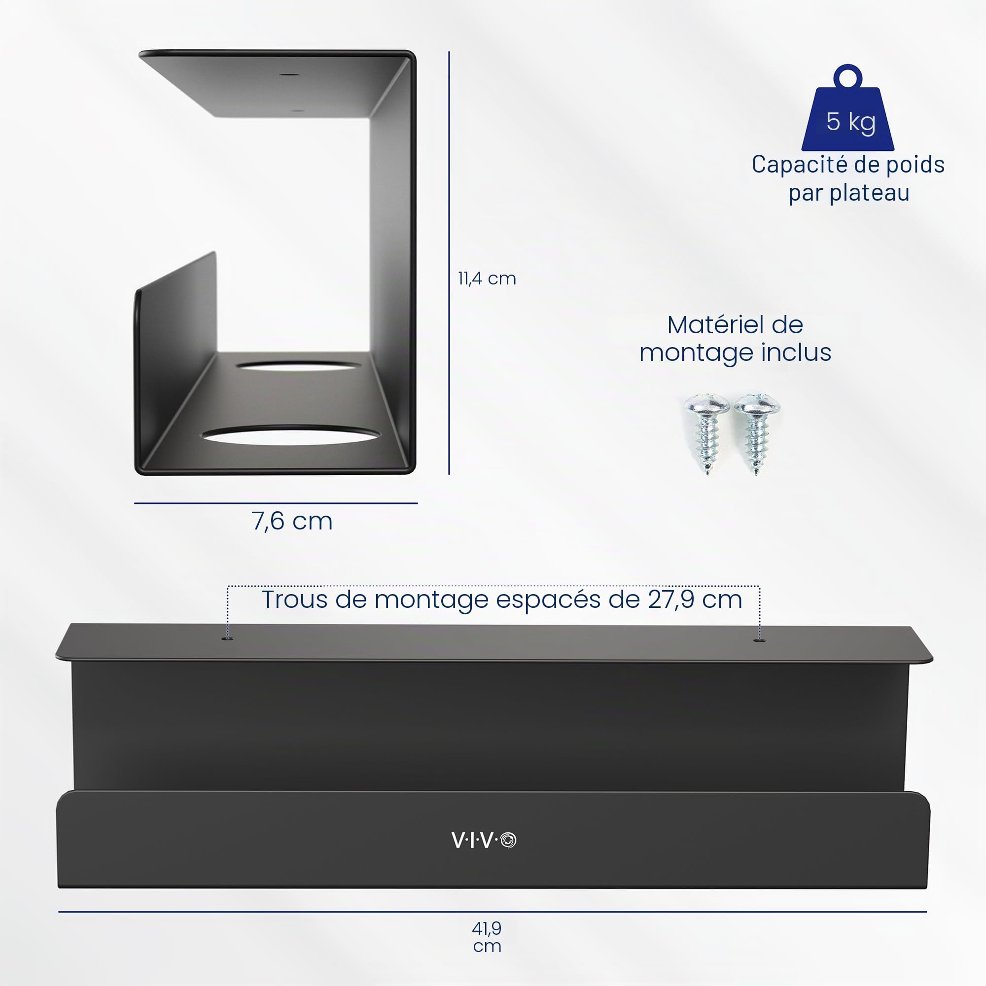 Vivo DESK-AC06-1C Plateau de Gestion de câbles, Support de multiprise, Organisateur de câbles, pour Bureau et Maison, Noir, 43,2 cm