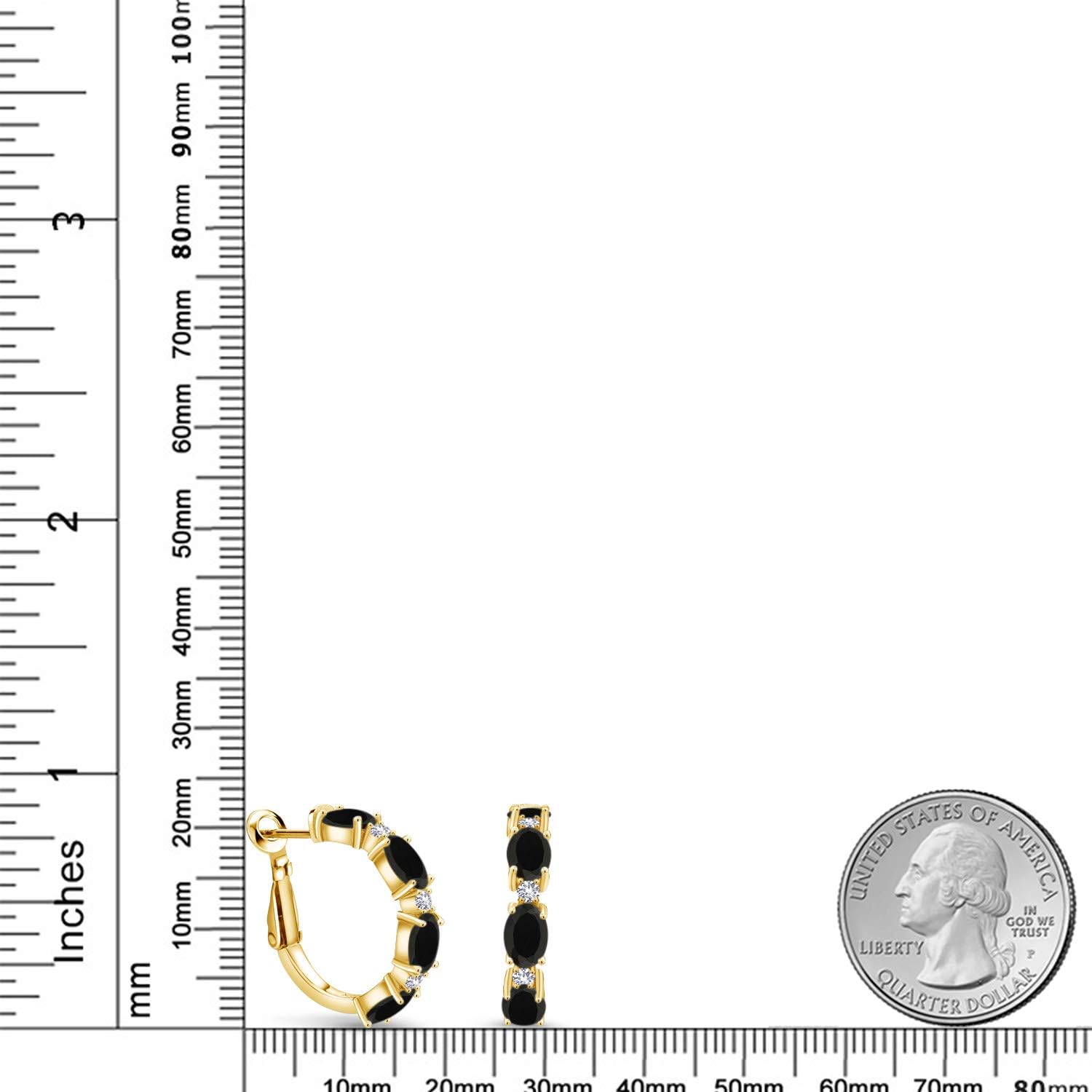 18K Yellow Gold Plated Silver Oval Gemstone Birthstone and White Created sapphire Accent Hoop Earrings For Women | Oval 6X4MM and Round 2MM | 20MM = 0.80 Inch | Fine Jewelry for Her Mom Women Wife