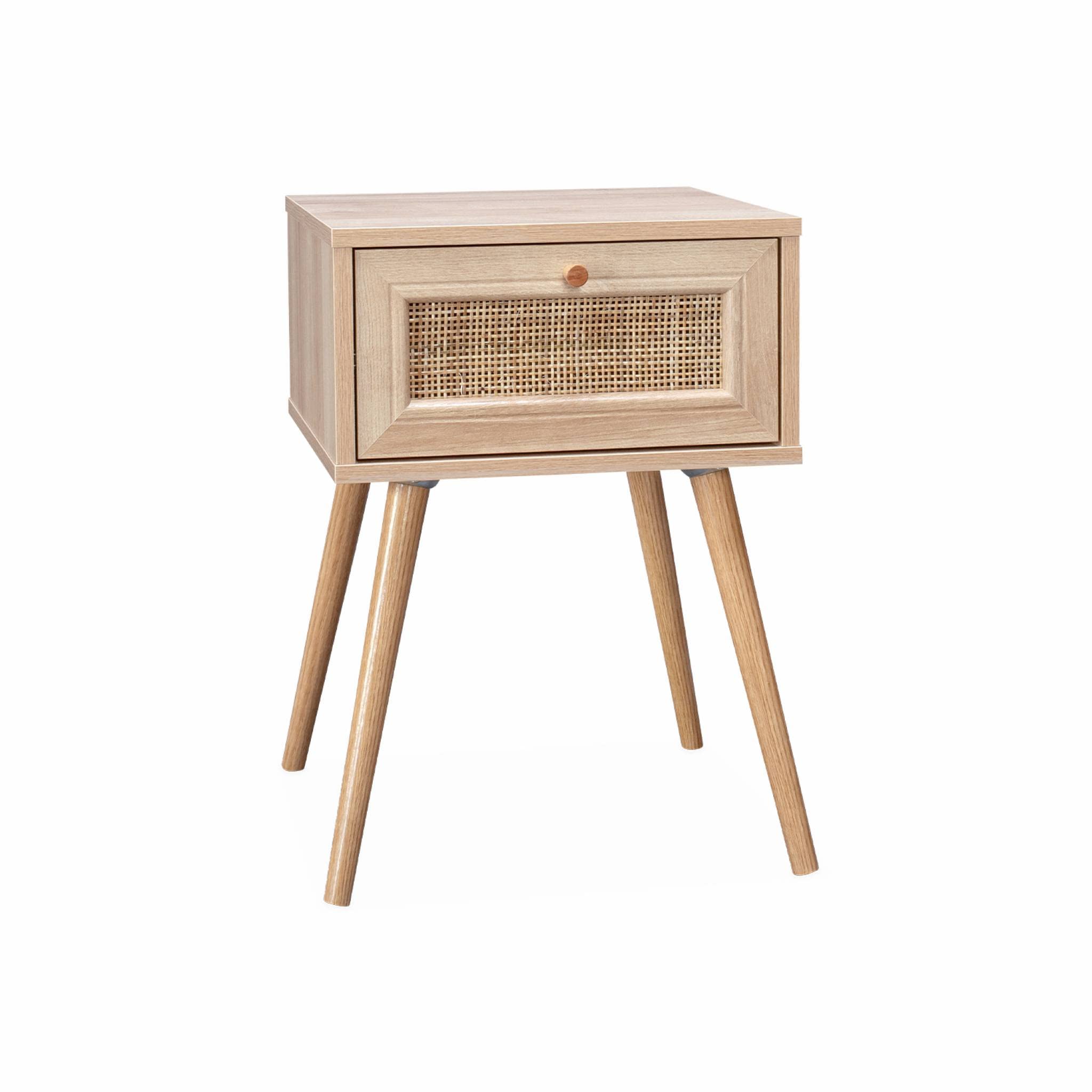 Alice's Home - Lot de 2 Tables de Chevet décor Bois & cannage avec 1 tiroir - Bohème