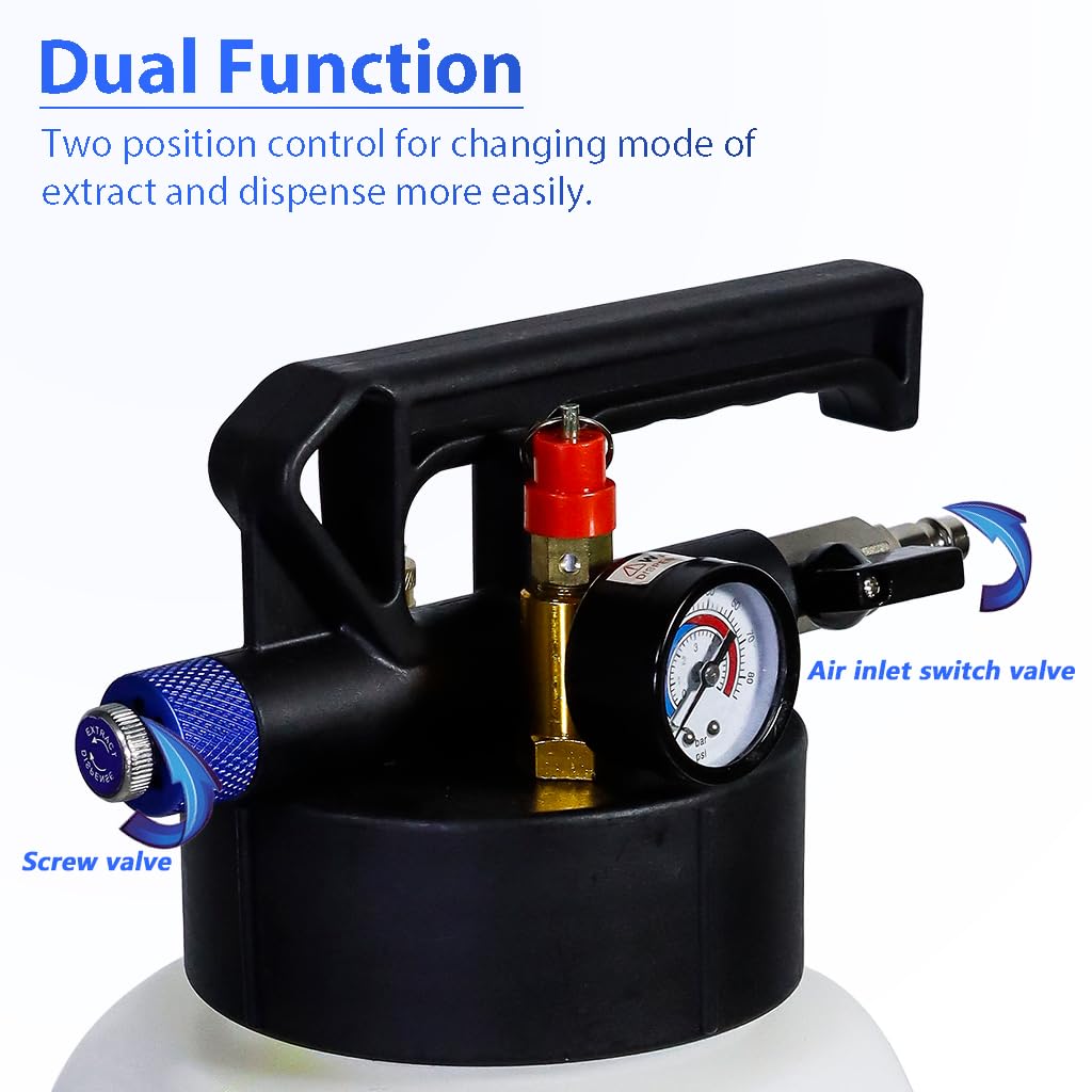 CCLIFE Getriebeöl Befüllgerät 6L/10L Druckluft mit 15 ATF Adaptern | 2 in 1 zum Befüllen und Absaugen von Getriebeöl mit Druckluft, inklusive 15 ATF Adaptern für viele Fahrzeuge.