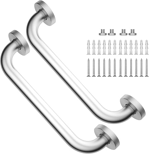 iMomwee - Paquete de 2 barras de agarre para ducha de 12 pulgadas, mango de acero inoxidable satinado de níquel cepillado para baño, barra de