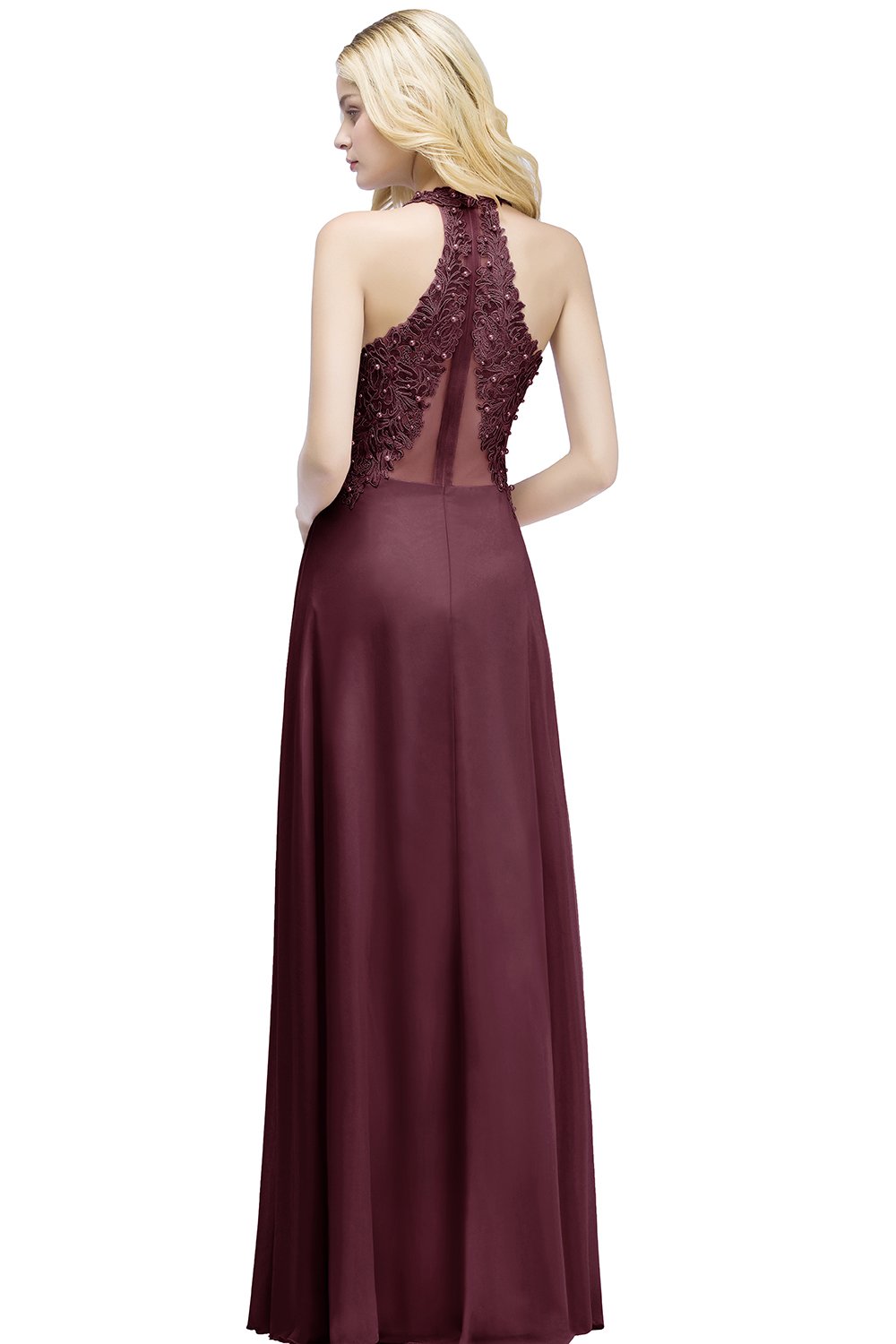 Misshow Robe Femme Longue Demoiselle d'honneur avec Dentelle Florale Vintage Maxi pour Cérémonie