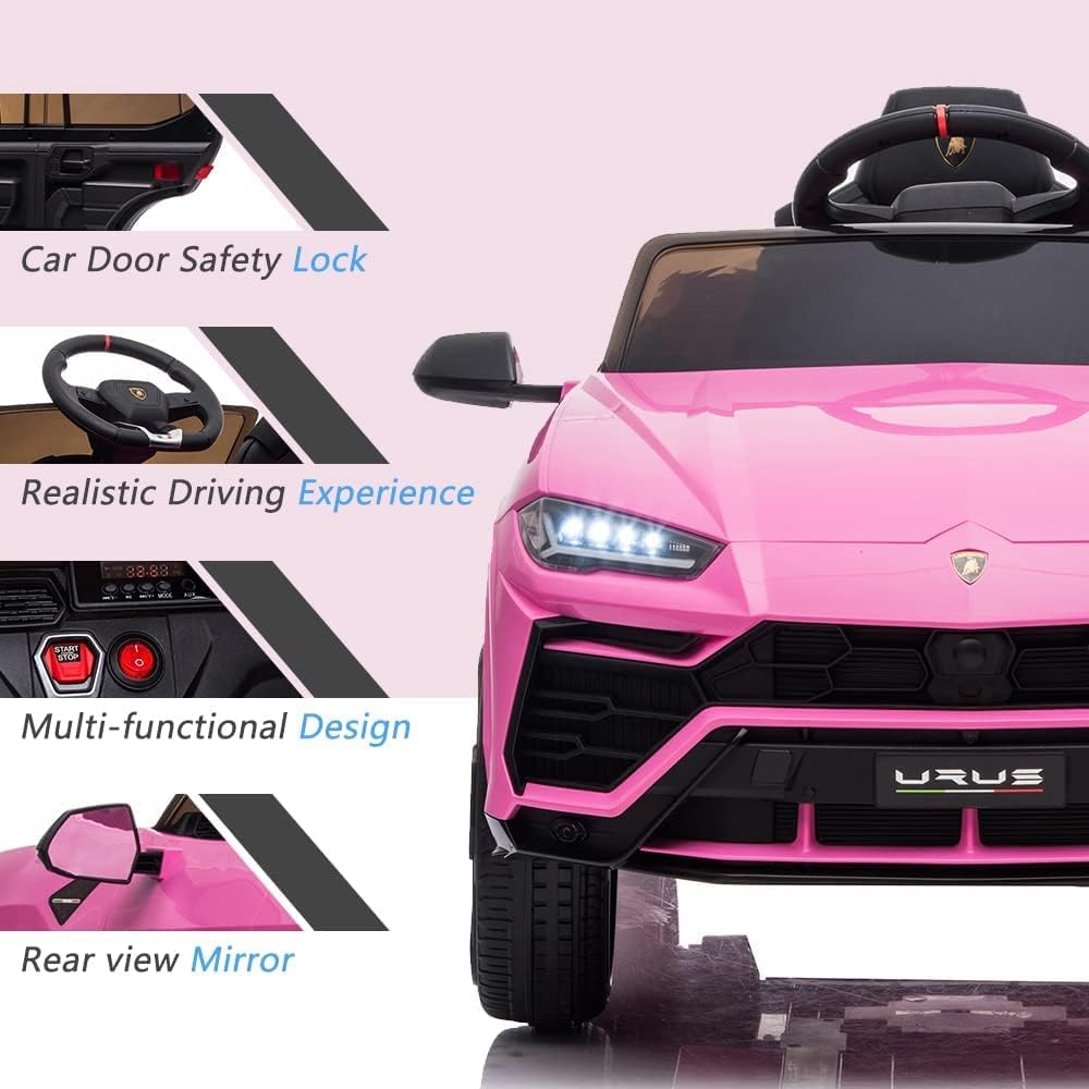YOFE Kids Electric Ride On Car for Kids to Drive, 12V Licenced Lamborghini Kids Electric Vehicles Ride On Toys Truck Car with Remote Control, Music, LED Lights, USB Port, Foot Pedal, Pink : Toys & Games