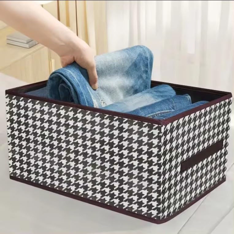 Handcuffs Foldable Wardrobe Organizer with Durable Handle, Stuff Storage Box Closet Drawer Organizers for Clothes, Toys, Books, Blanket (Brown) 1