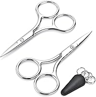 veztbiu 2-Pack Precision Eyebrow & Facial Hair Scissors - Stainless Steel 3.5" Grooming Kit for Women & Men, Nose Beard Mustache Trimmer