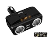 LIHAN 2 Socket Cigarette Lighter Adapter, Car Charger Plug Splitter with Dual USB Ports, 12V/24V Meter Monitor, Compatible with iPhone, LG, HTC, Samsung etc