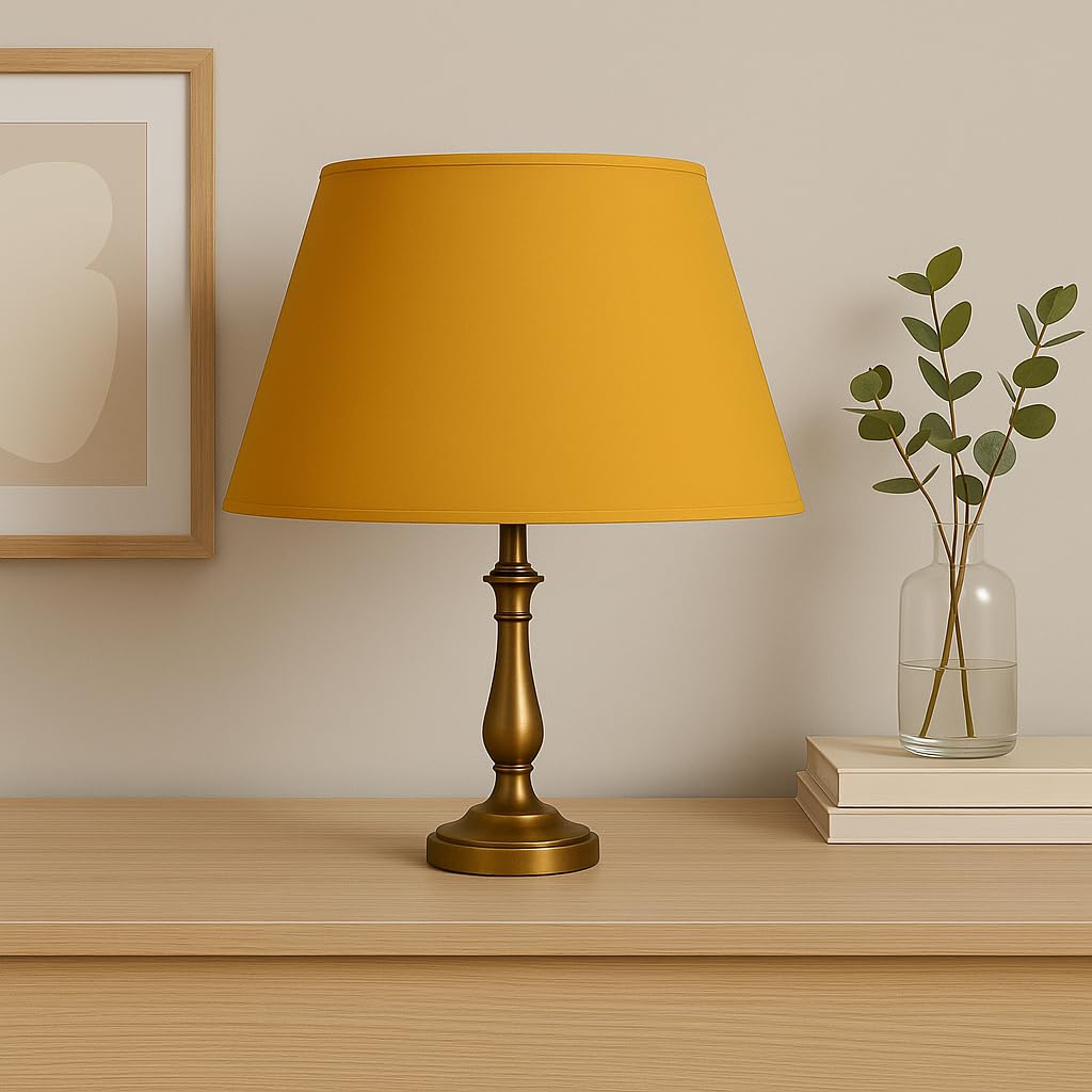 45 cm Paralume Cono, Tessuto di Cotone con PVC Bianco, Prodotto Artigianale, per Lampada da Tavolo, Piantana (Ocra)