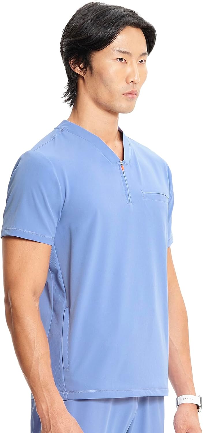 Cherokee Infinity Mens Partial Zip V-Neck Scrub Top, Rib-Knit Panels, 2 Zip Pockets, 1 Welt Pocket PROTX2 Fabric- IN702A - Image 5