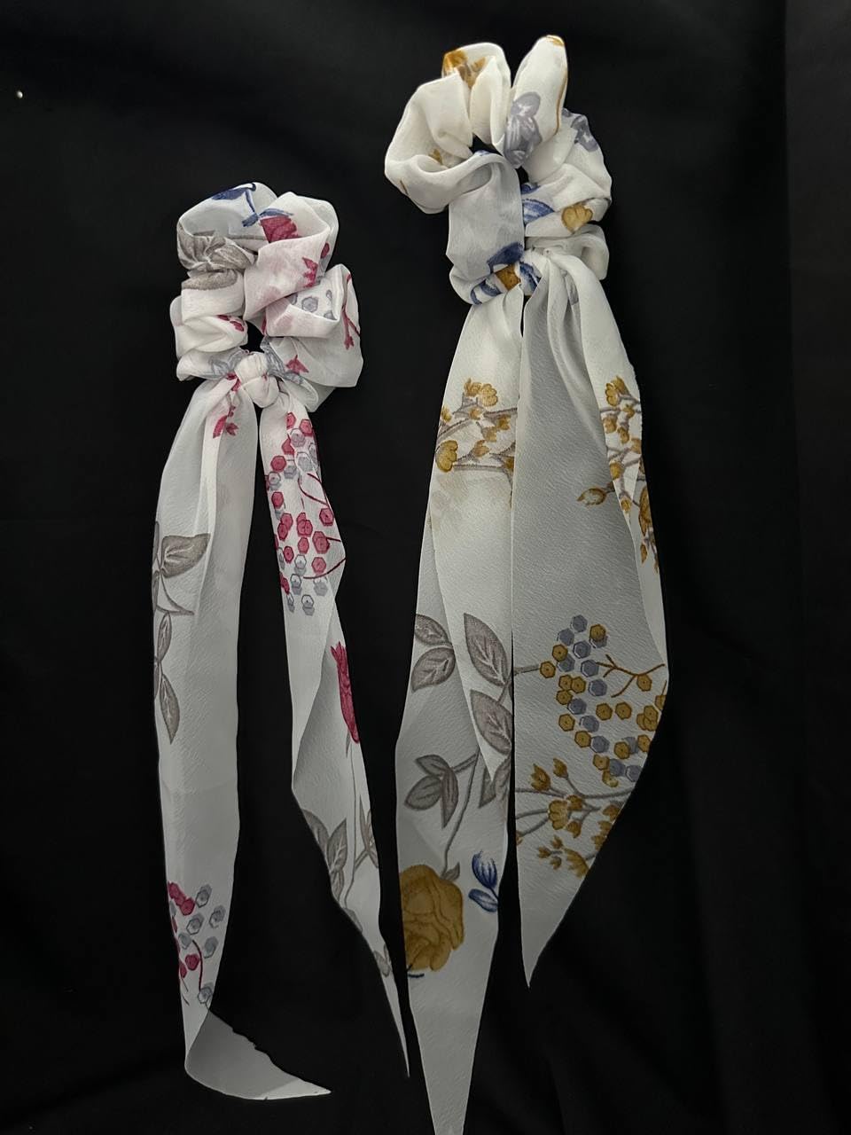 black sparrow Hair Scrunchies with Bow, Floral Hair Scarf with Ribbon Bow for Woman Girls,Chiffon Floral Scrunchie Long Hair Bands Ties Ponytail Holder (Pack of 2) (BLACKWHITEMINIDOT) (B0CNZT23G9) Amazon Price History, Amazon Price Tracker