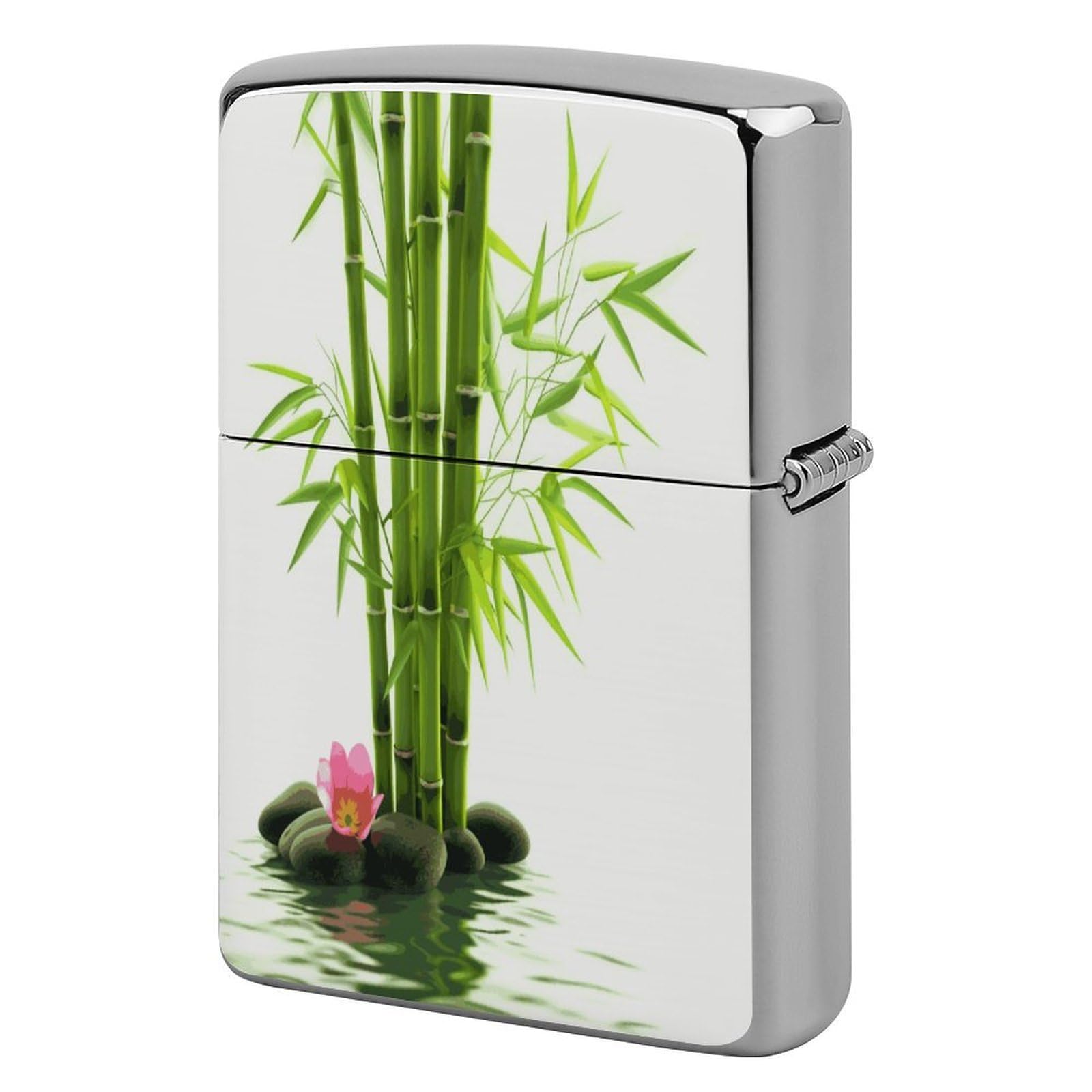 Fekiloot Style Green Bamboo Lotus Lighter Case Cover Metal Lighter Case
